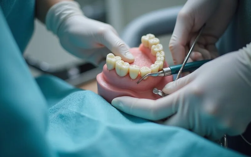 All-on-4 surgical procedure showing angled implant placement in jawbone