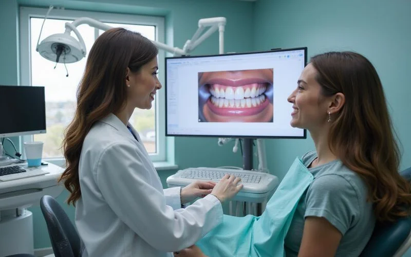 Digital Smile Design session showing virtual smile preview on screen