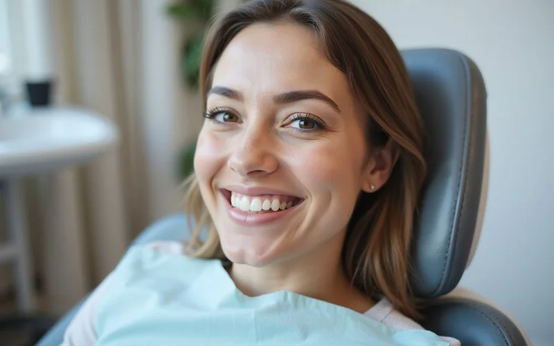 Happy patient displaying restored smile after crown placement