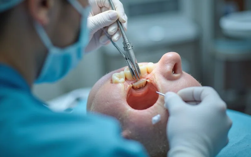Detailed cross-section illustration showing root canal treatment process
